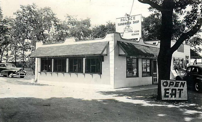 Clare Michigan RPPC Palace Sandwich Shop Drive In Roadside 50s Cars